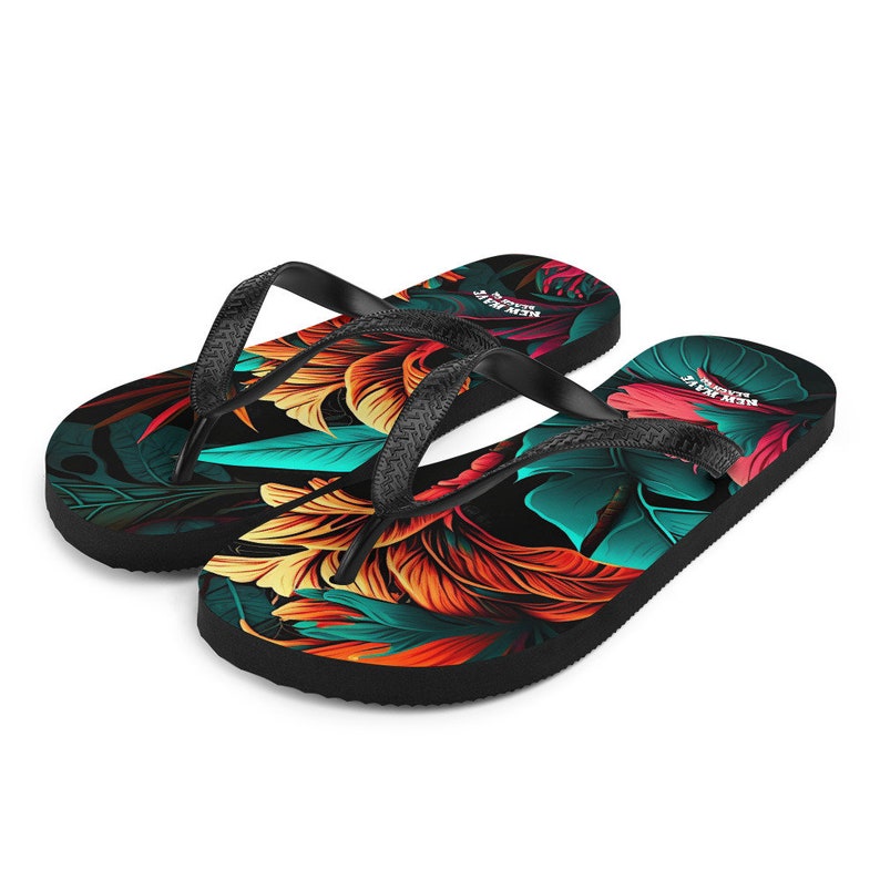 Emerald  Blossoms - Colorful Tropical Flower Flip Flops.