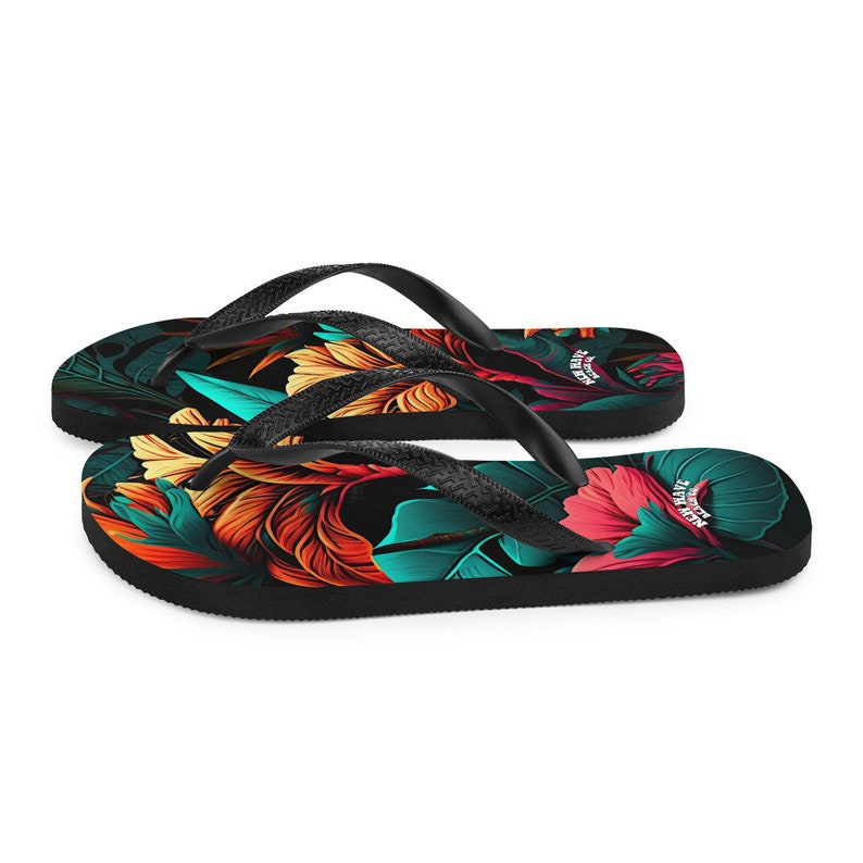 Emerald  Blossoms - Colorful Tropical Flower Flip Flops.