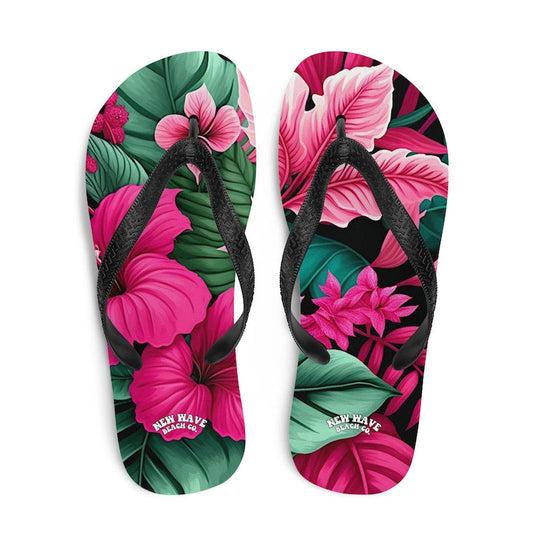 Emerald  Blossoms - Pink Tropical Flower Flip Flops Colorful.