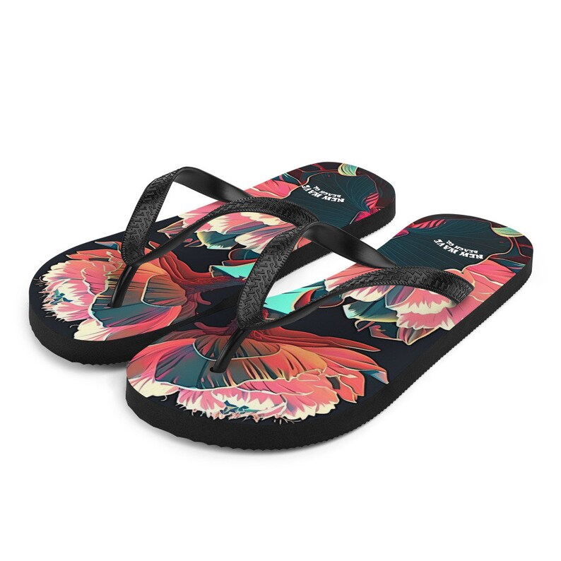 Emerald  Blossoms - Pink Tropical Flower Flip Flops Colorful.