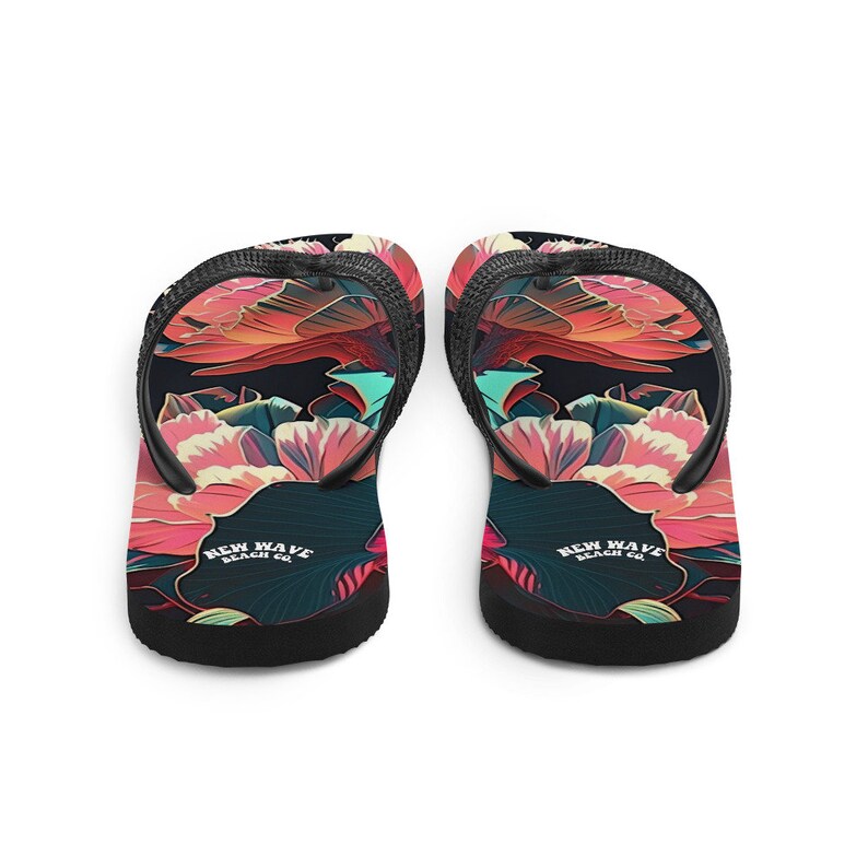 Emerald  Blossoms - Pink Tropical Flower Flip Flops Colorful.