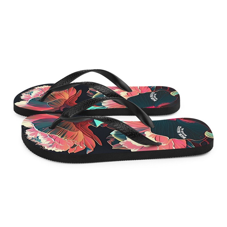 Emerald  Blossoms - Pink Tropical Flower Flip Flops Colorful.