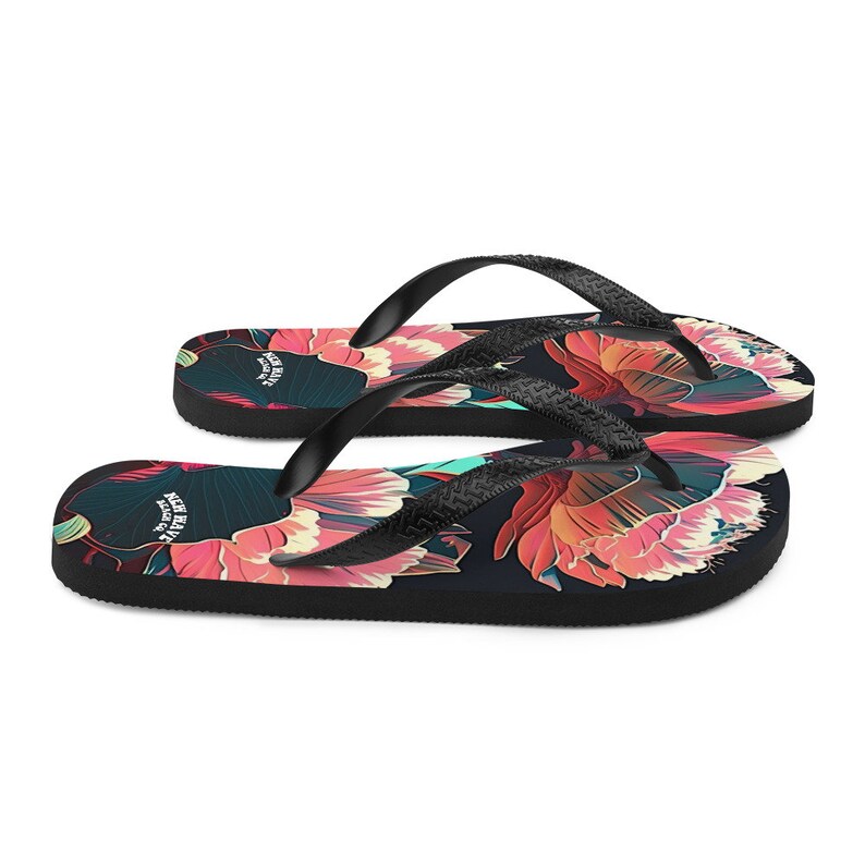 Emerald  Blossoms - Pink Tropical Flower Flip Flops Colorful.