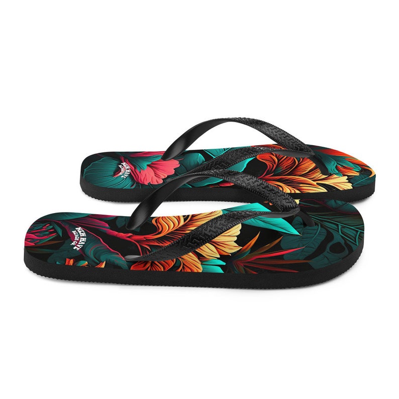 Emerald  Blossoms - Colorful Tropical Flower Flip Flops.