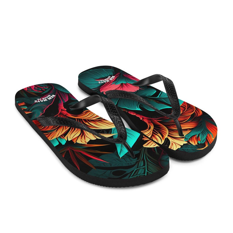 Emerald  Blossoms - Colorful Tropical Flower Flip Flops.