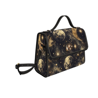 Emerald Blossoms - Cosmic Sky Gold Star Moon Night Unique Satchel Bag For Hippies