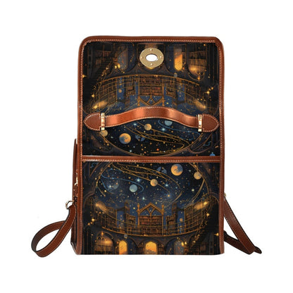 Emerald Blossoms - Cosmic Sky Gold Black Star Moon Old Library Satchel Bag For Hippies