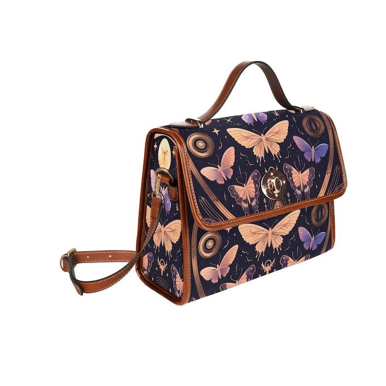 Emerald Blossoms - Satchel Colorful Butterflies Moth Pink Bag For Hippies