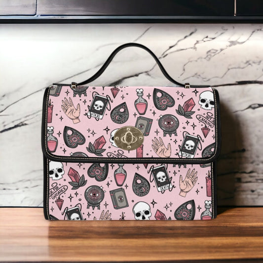 Emeraldblossoms - Pink Kawaii Cute Witch Potions Canvas Satchel Bag.