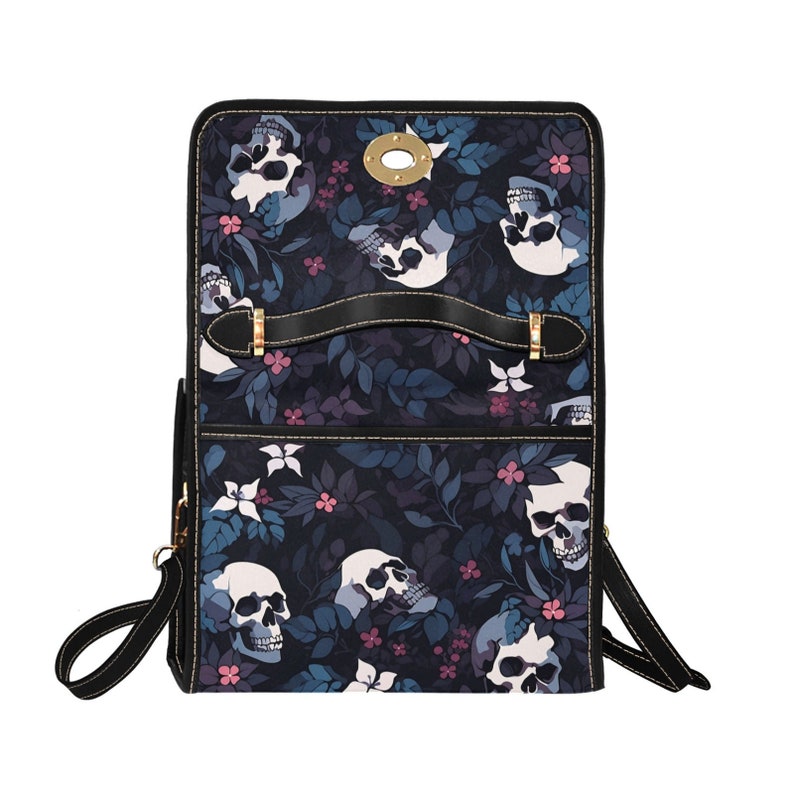 EmeraldBlossoms - Dark Skull Boho Halloween Canvas Satchel Bag