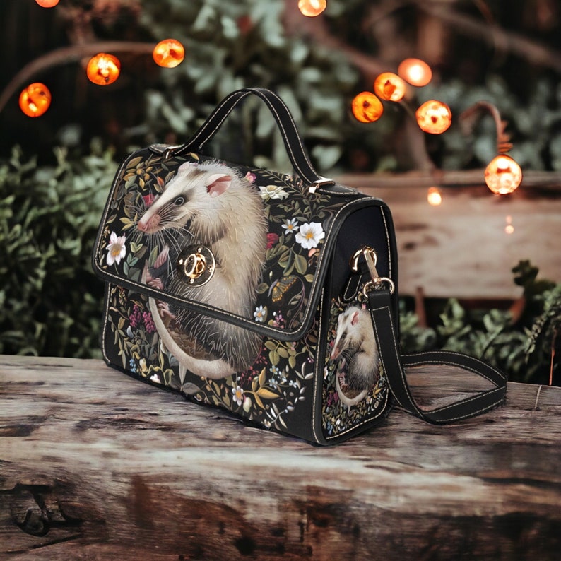 Emerald Blossoms - Faux-Embroidered Opossum & Flowers Handbag For Hippies