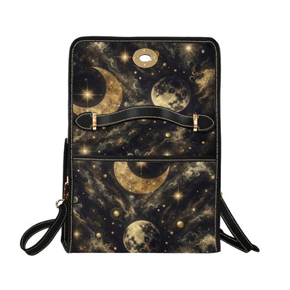 Emerald Blossoms - Cosmic Sky Gold Star Moon Night Unique Satchel Bag For Hippies