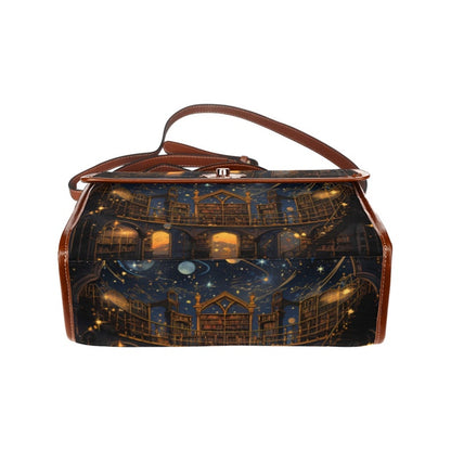 Emerald Blossoms - Cosmic Sky Gold Black Star Moon Old Library Satchel Bag For Hippies