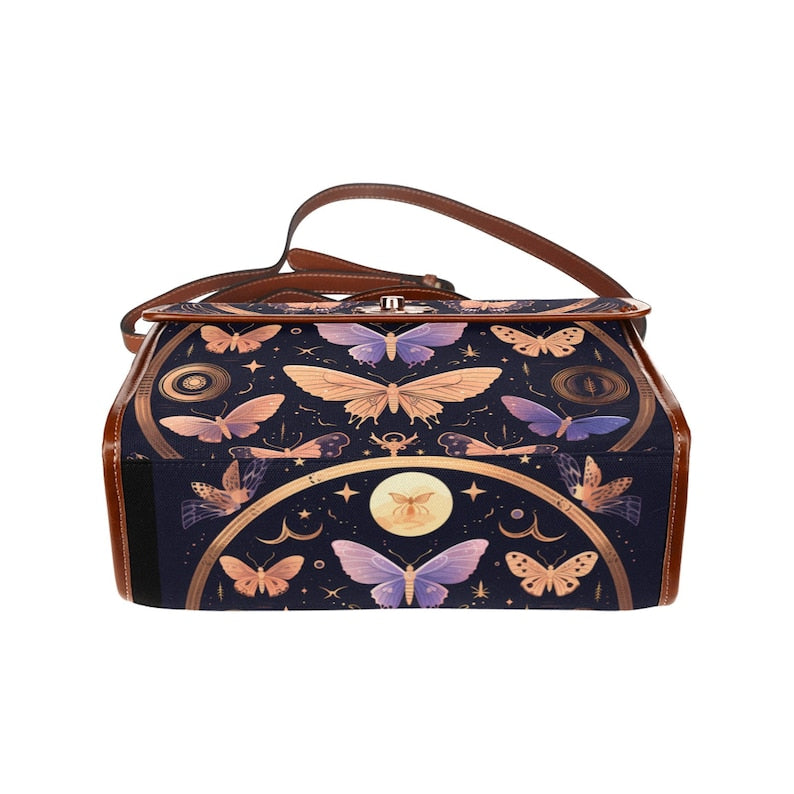 Emerald Blossoms - Satchel Colorful Butterflies Moth Pink Bag For Hippies