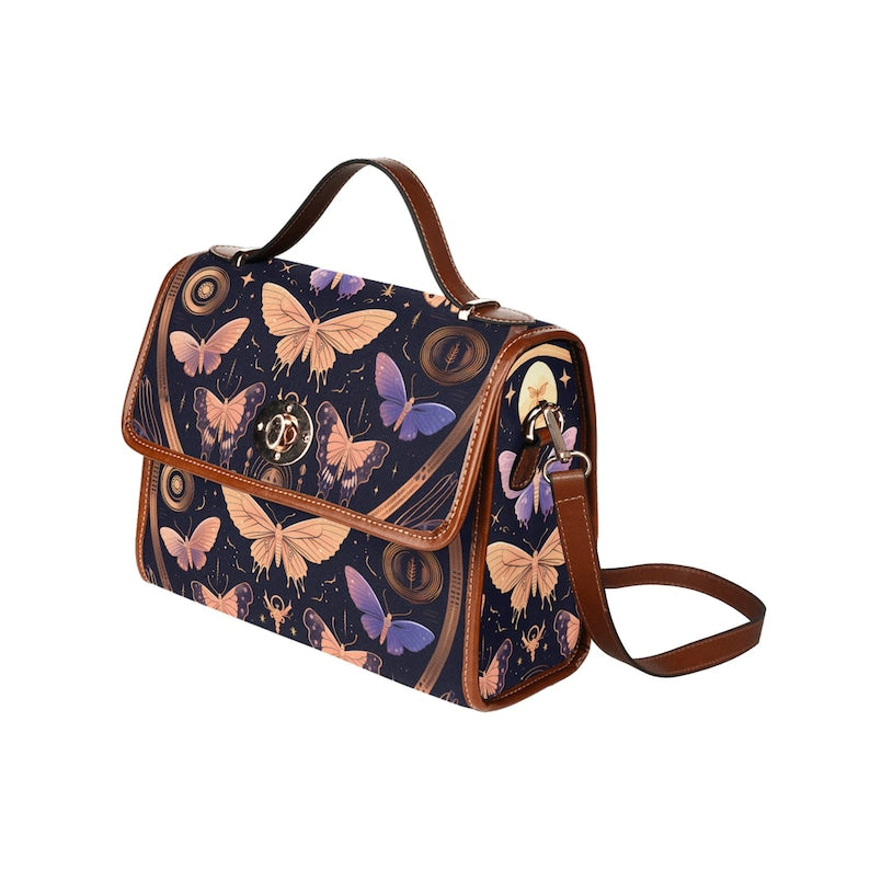 Emerald Blossoms - Satchel Colorful Butterflies Moth Pink Bag For Hippies