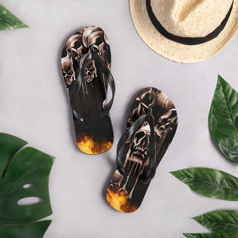 Emerald  Blossoms - Skulls Melting Flip-Flops.