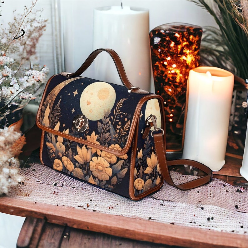 Emerald Blossoms - Celestial Moon Floral Satchel Bag For Hippies