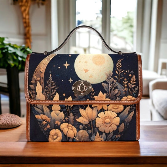 Emerald Blossoms - Celestial Moon Floral Satchel Bag For Hippies