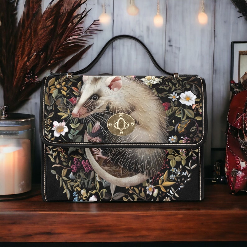 Emerald Blossoms - Faux-Embroidered Opossum & Flowers Handbag For Hippies