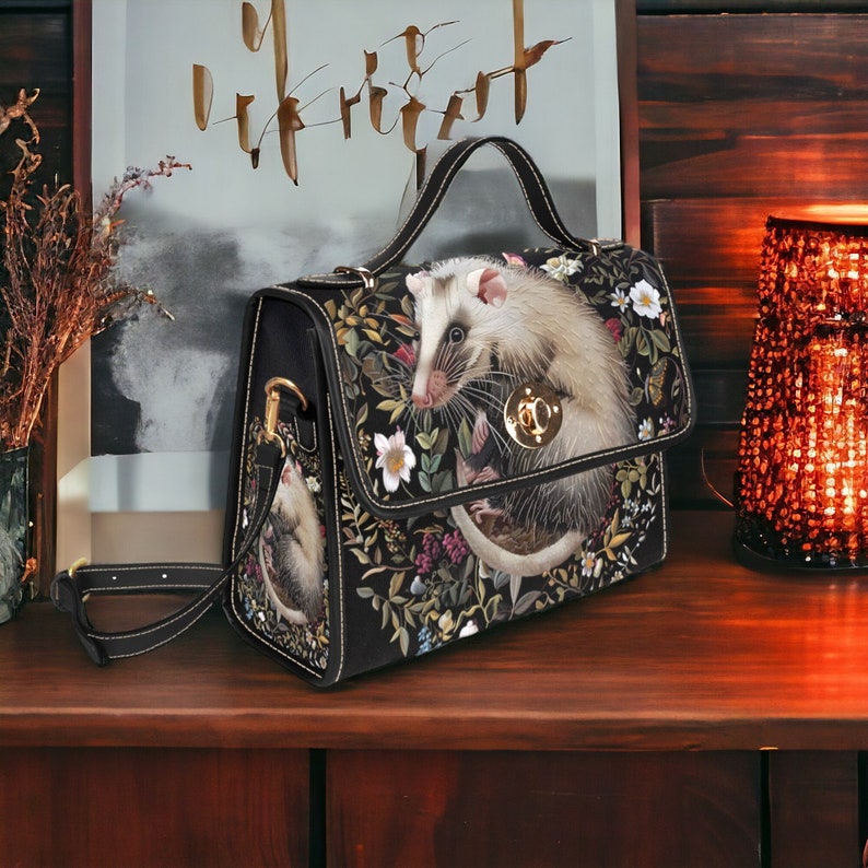 Emerald Blossoms - Faux-Embroidered Opossum & Flowers Handbag For Hippies