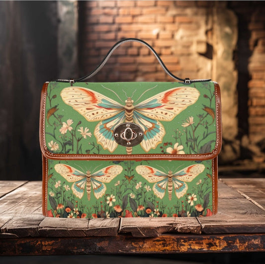 Emerald Blossoms - Satchel Bag Cottagecore Wildflowers Butterflies For Hippies