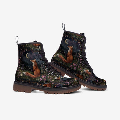 Emerald Blossoms - Dreamy Fox In The Moonlight Patterned Vegan Leather Boots