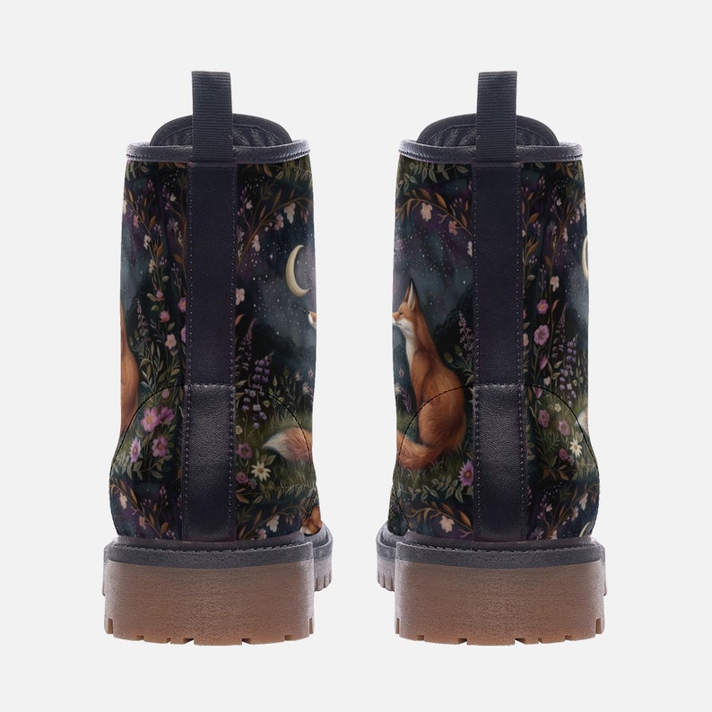 Emerald Blossoms - Dreamy Fox In The Moonlight Patterned Vegan Leather Boots