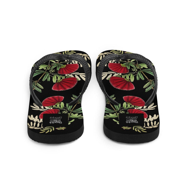 Emerald  Blossoms - Black Japanese-Inspired Flip-Flops.