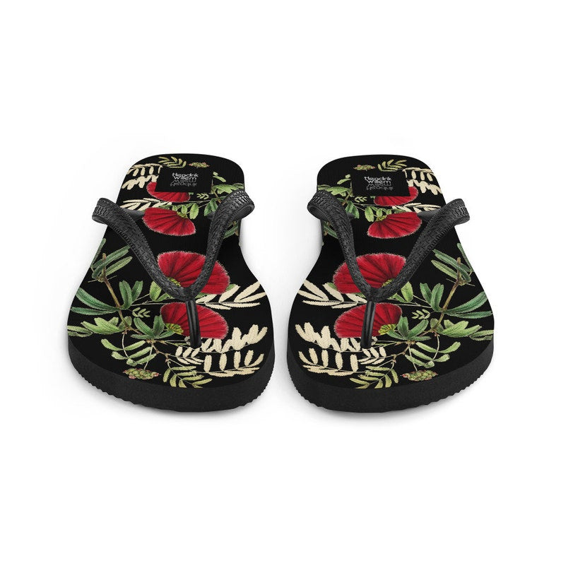 Emerald  Blossoms - Black Japanese-Inspired Flip-Flops.