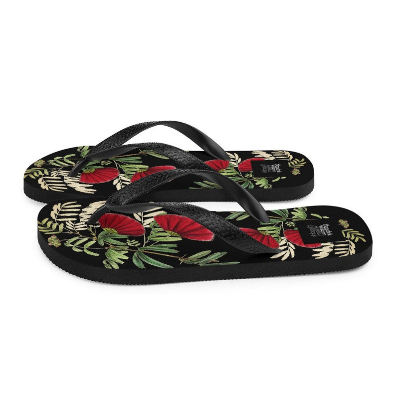 Emerald  Blossoms - Black Japanese-Inspired Flip-Flops.