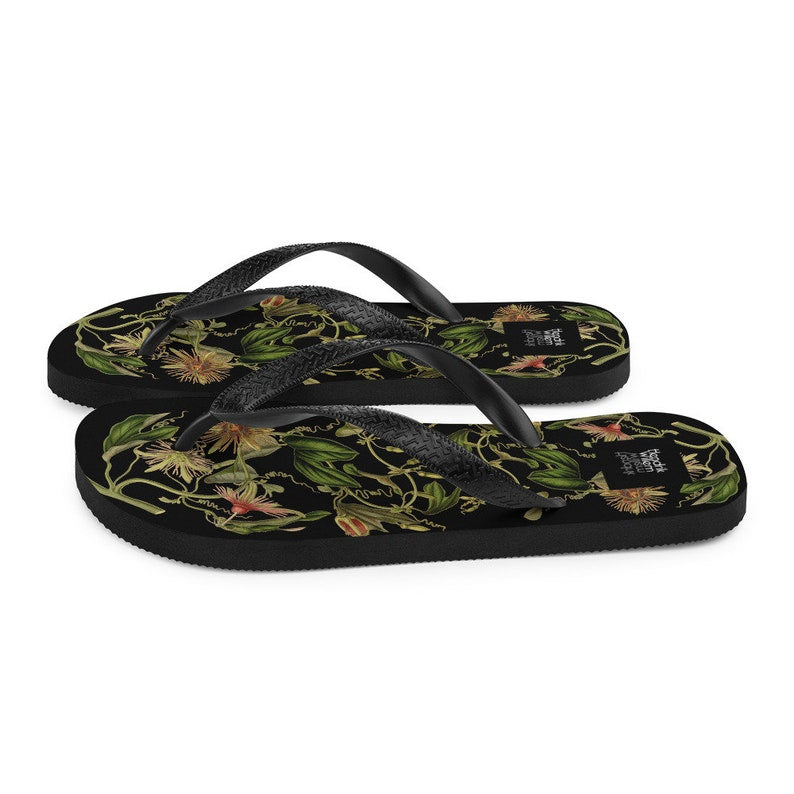 Emerald  Blossoms - Colorful Botanical Ladies Flip-Flops.