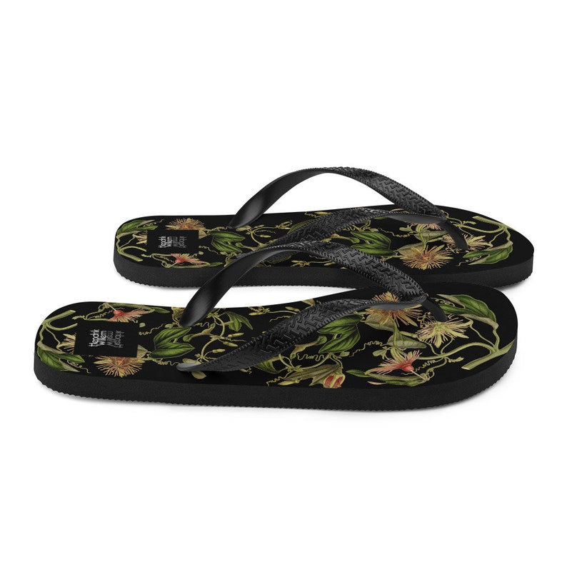 Emerald  Blossoms - Colorful Botanical Ladies Flip-Flops.