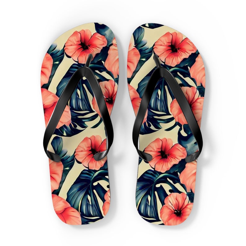 Emerald  Blossoms - Poppy Floral Flip-Flops.