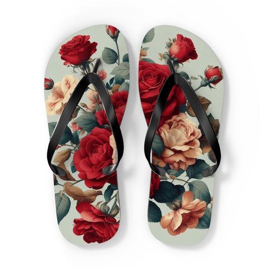 Emerald  Blossoms - Rose Floral Flip-Flops