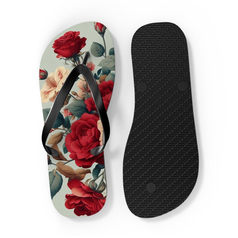 Emerald  Blossoms - Rose Floral Flip-Flops