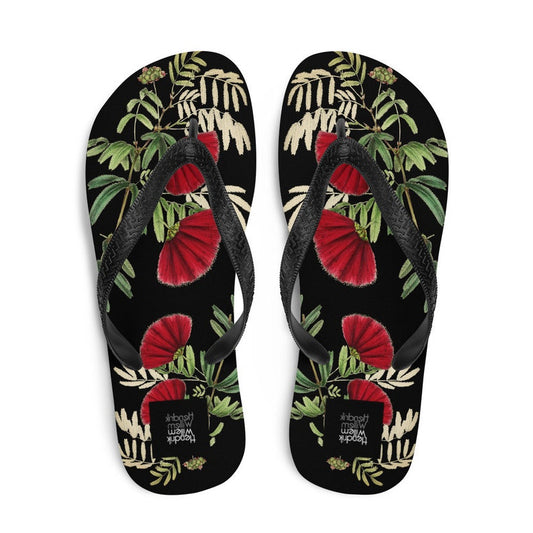 Emerald  Blossoms - Black Japanese-Inspired Flip-Flops.