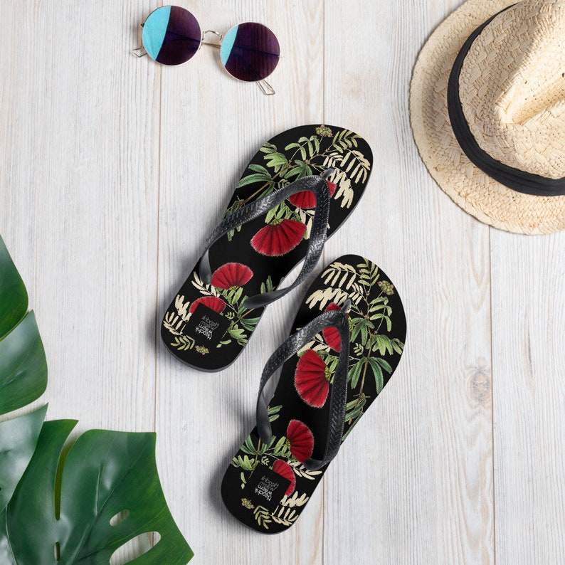 Emerald  Blossoms - Black Japanese-Inspired Flip-Flops.