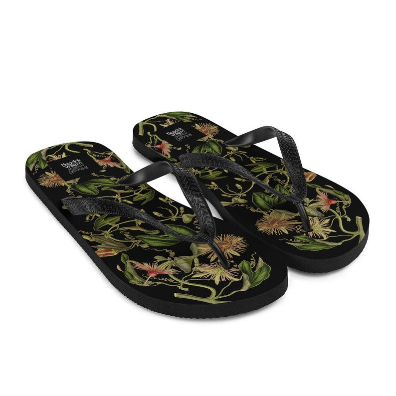 Emerald  Blossoms - Colorful Botanical Ladies Flip-Flops.