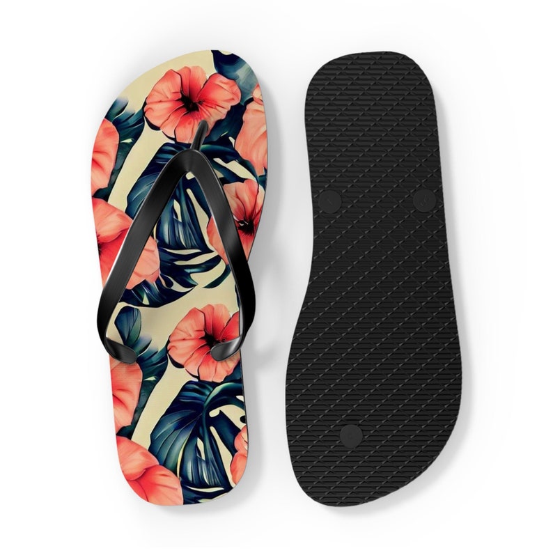 Emerald  Blossoms - Poppy Floral Flip-Flops.