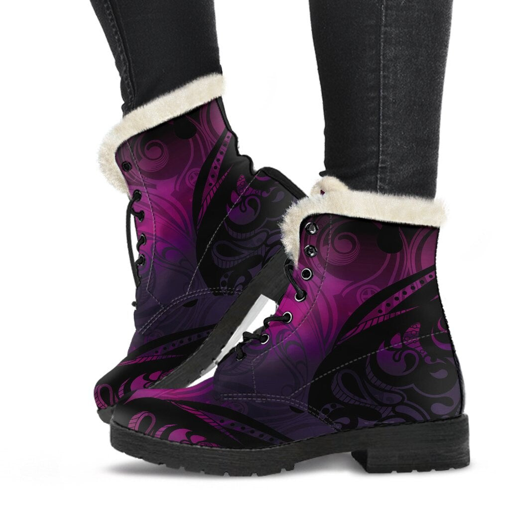 Emerald Blossoms - Tree of Life Leather Boots Women's Boots Purple Faux Fur Leather Boots for Women And Man Gift Rave Boots, Festival Boots, Colorful Boots