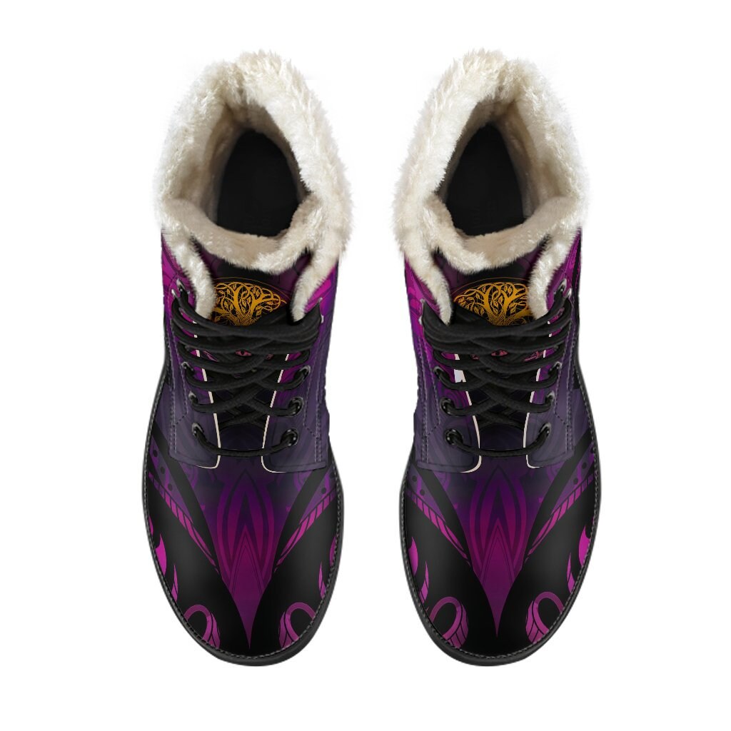 Emerald Blossoms - Tree of Life Leather Boots Women's Boots Purple Faux Fur Leather Boots for Women And Man Gift Rave Boots, Festival Boots, Colorful Boots