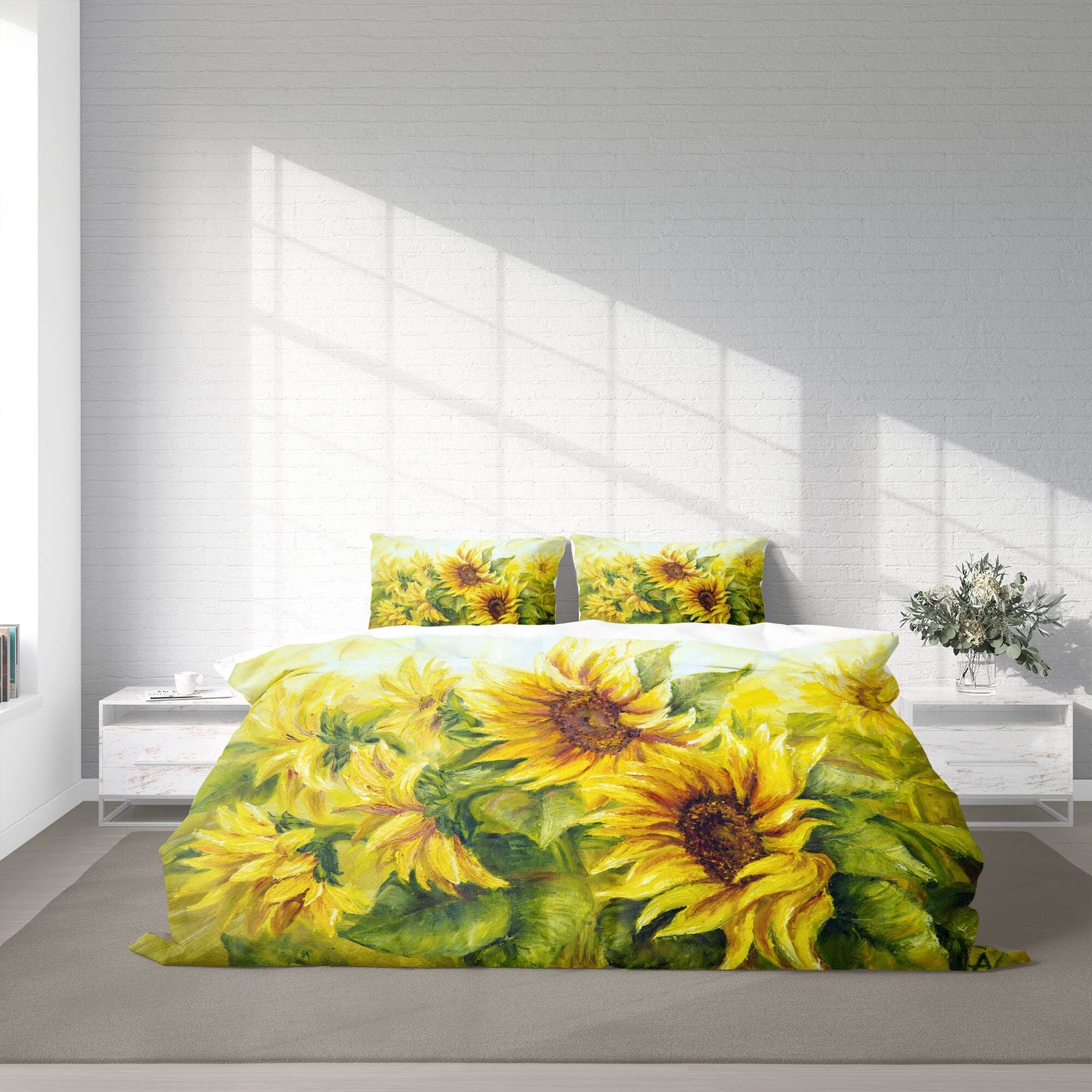 Emerald Blossoms - Sunflower Field Painting 3 Pcs Beddings For Hippies