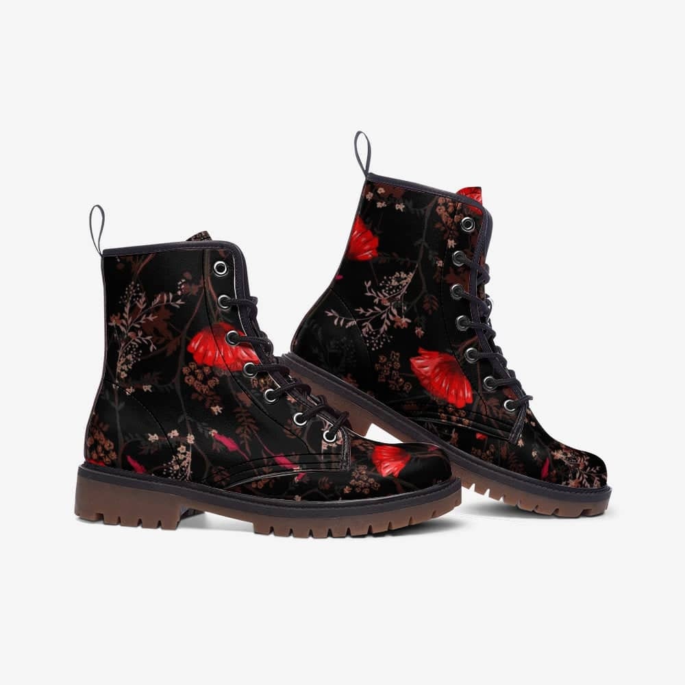 Emerald Blossoms - Poppy Flower Vegan Leather Lightweight Boots For Hippies