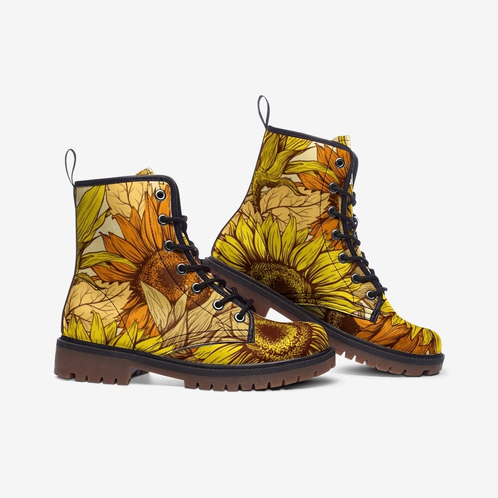 Emerald Blossoms - Sunflower Yellow Hippie Leather Unisex Boots