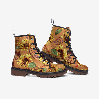 Emerald Blossoms - Sunflower Boho Vegan Combat Boots For Hippies