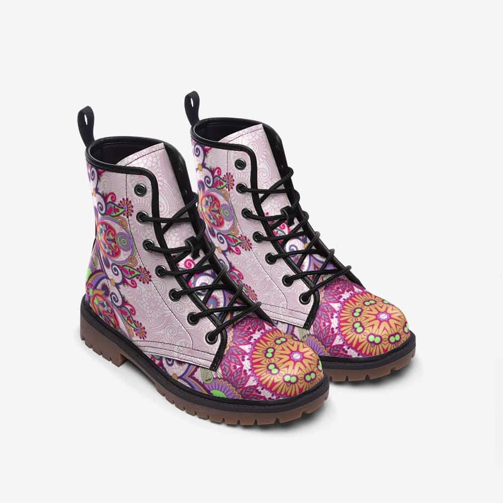 Emerald Blossoms - Pink And Purple Vegan Leather Boots For Hippies