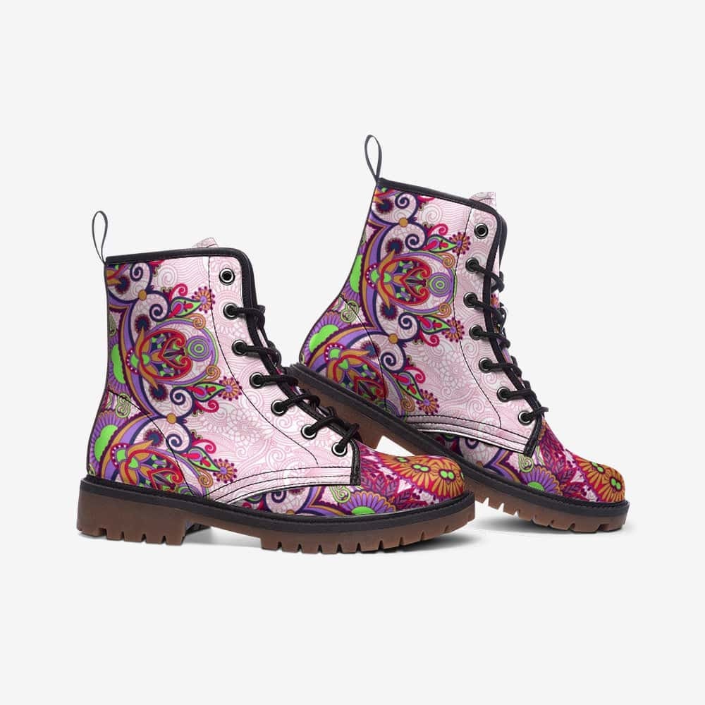 Emerald Blossoms - Pink And Purple Vegan Leather Boots For Hippies