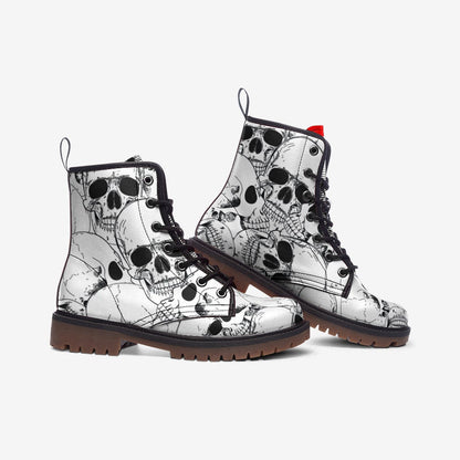 Emerald Blossoms - White Skull Gothic, Punk Combat Boots For Hippies