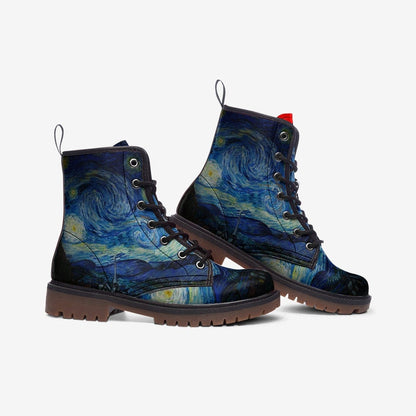 Emerald Blossoms - Van Gogh Starry Night Gothic, Punk Combat Boots For Hippies