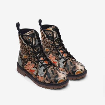 Emerald Blossoms - Flowers And Animal Print Vegan Leather Boots For Hippies